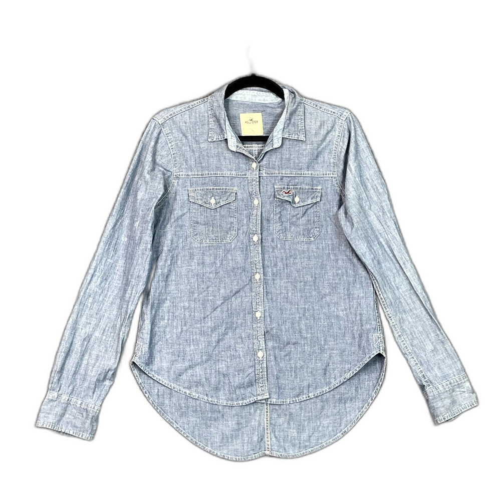 Hollister Western Shirt Womens Small Denim Classic Pearl Snap Workwear Rancher